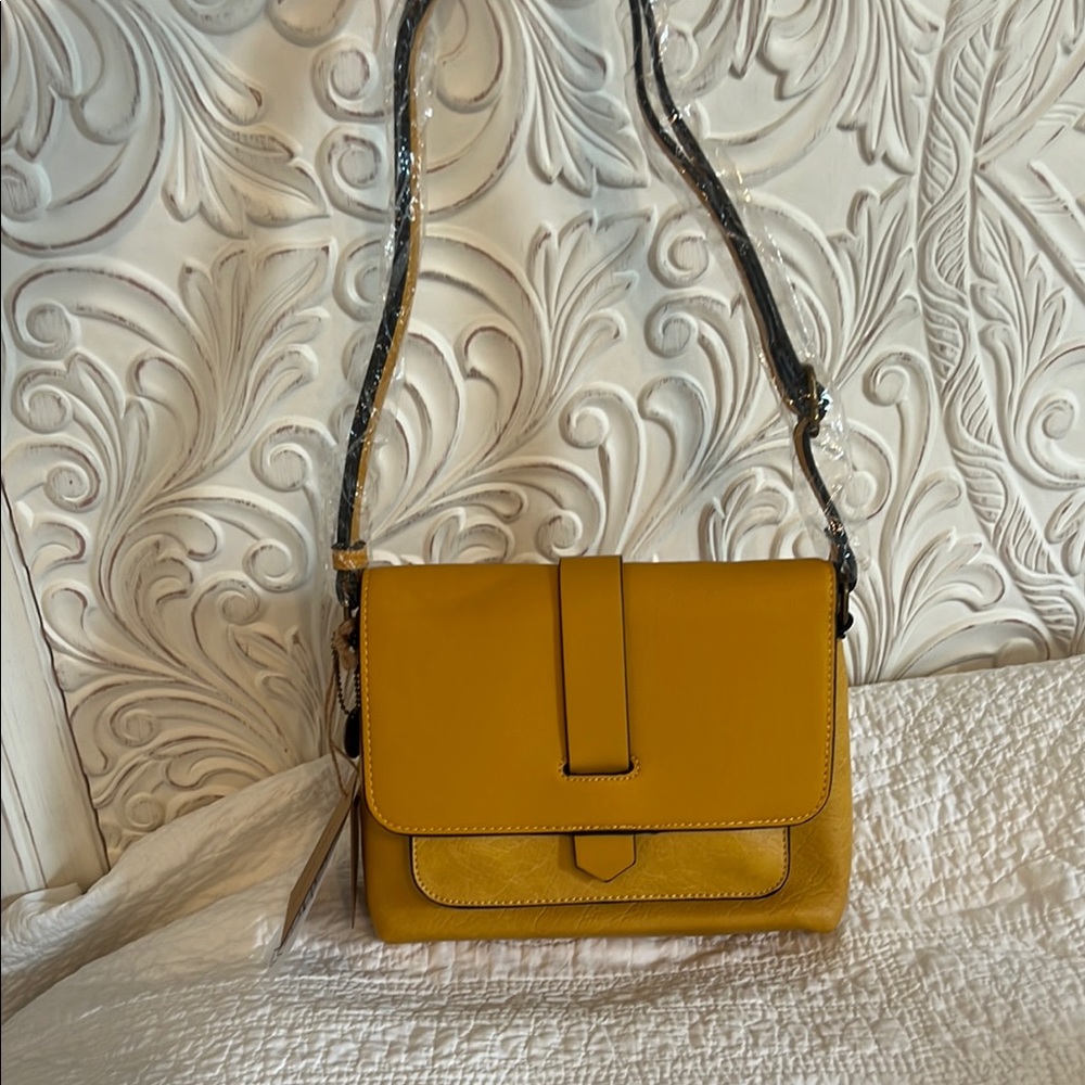 New Yellow Vegan Leather Crossbody Bag